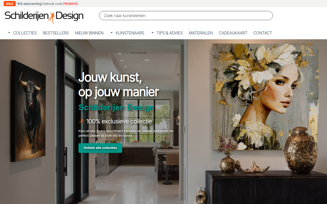 Screenshot van schilderijendesign.nl