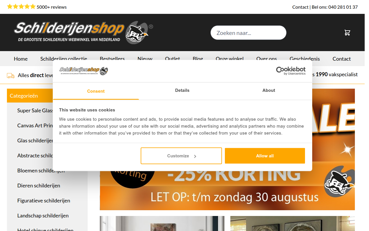 Screenshot van schilderijenshop.com