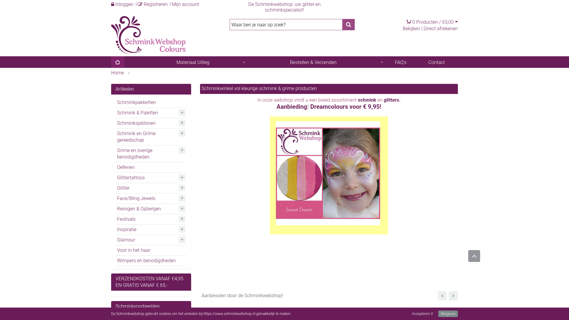 Screenshot van schminkwebshop.nl