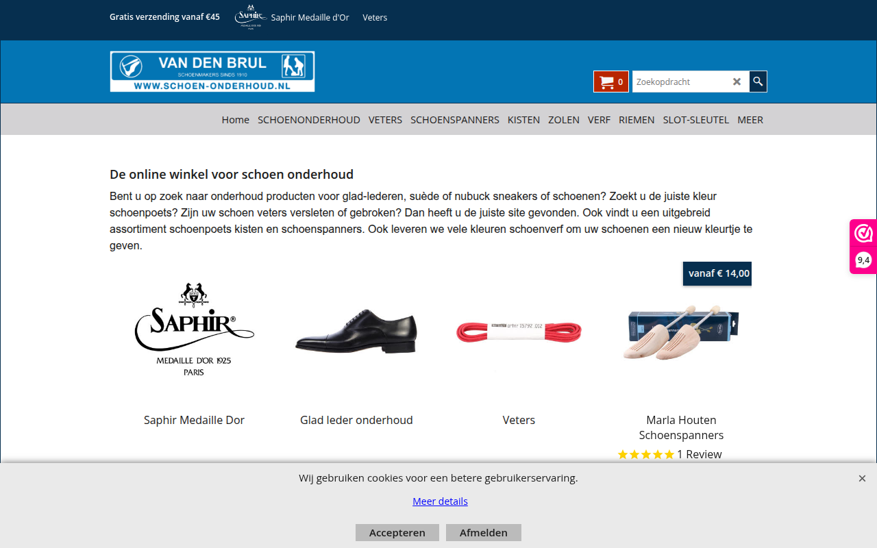 Screenshot van schoen-onderhoud.nl
