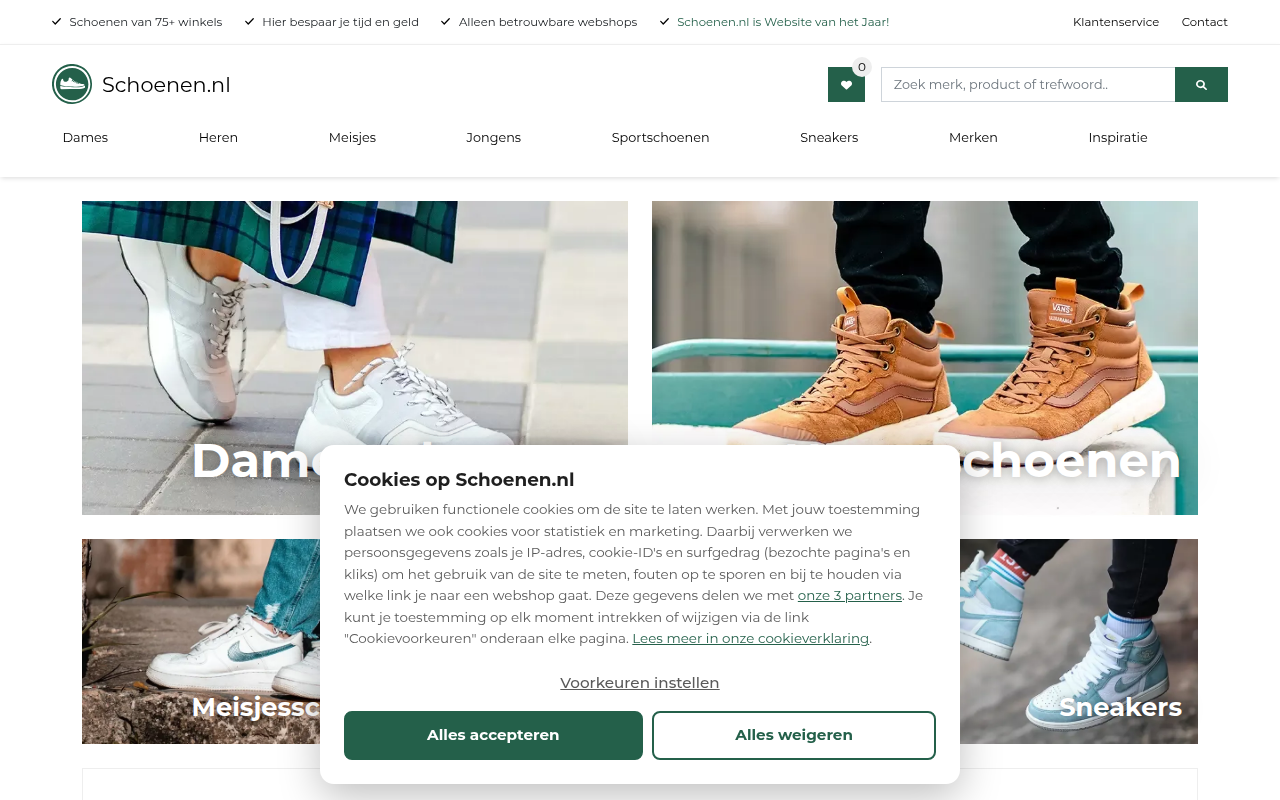 Screenshot van schoenen.nl