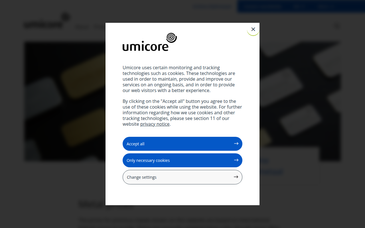 Screenshot van schone.umicore.com