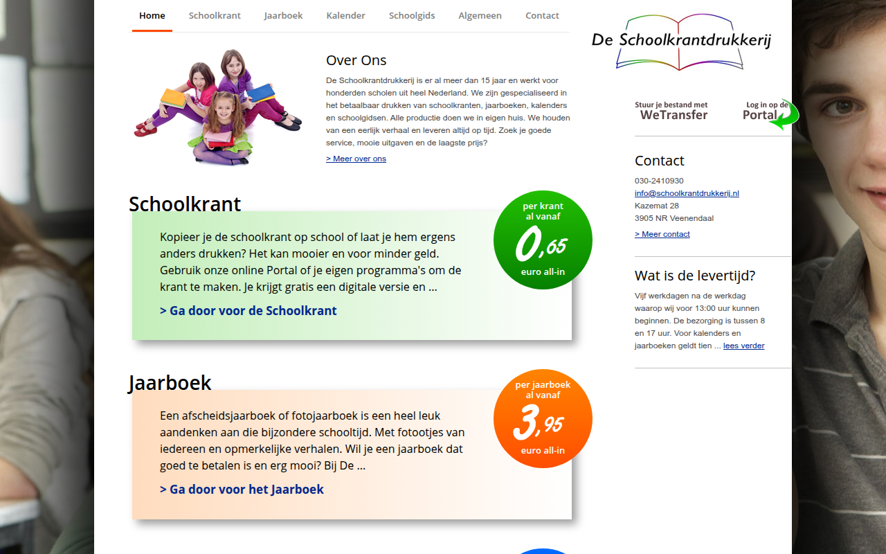 Screenshot van schoolkrantdrukkerij.nl