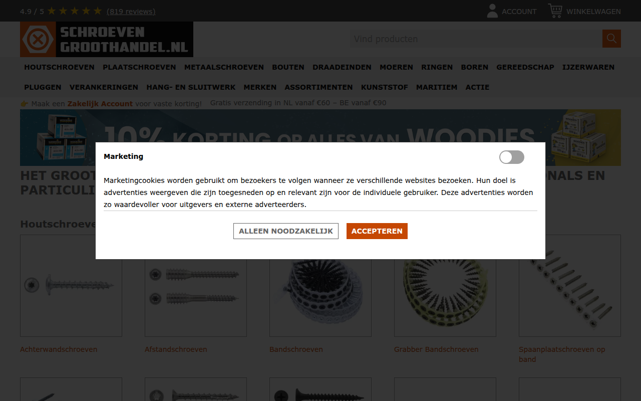 Screenshot van schroevengroothandel.nl