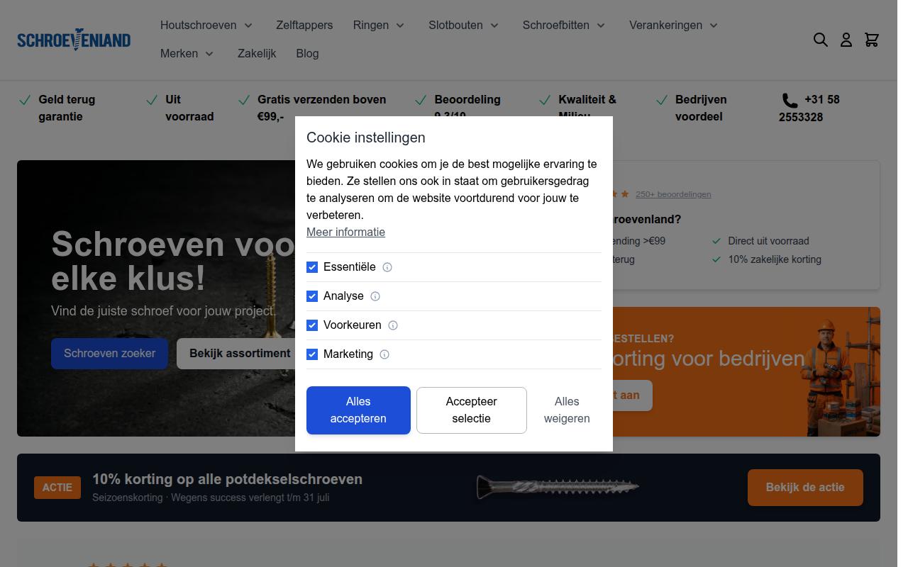 Screenshot van schroevenland.nl