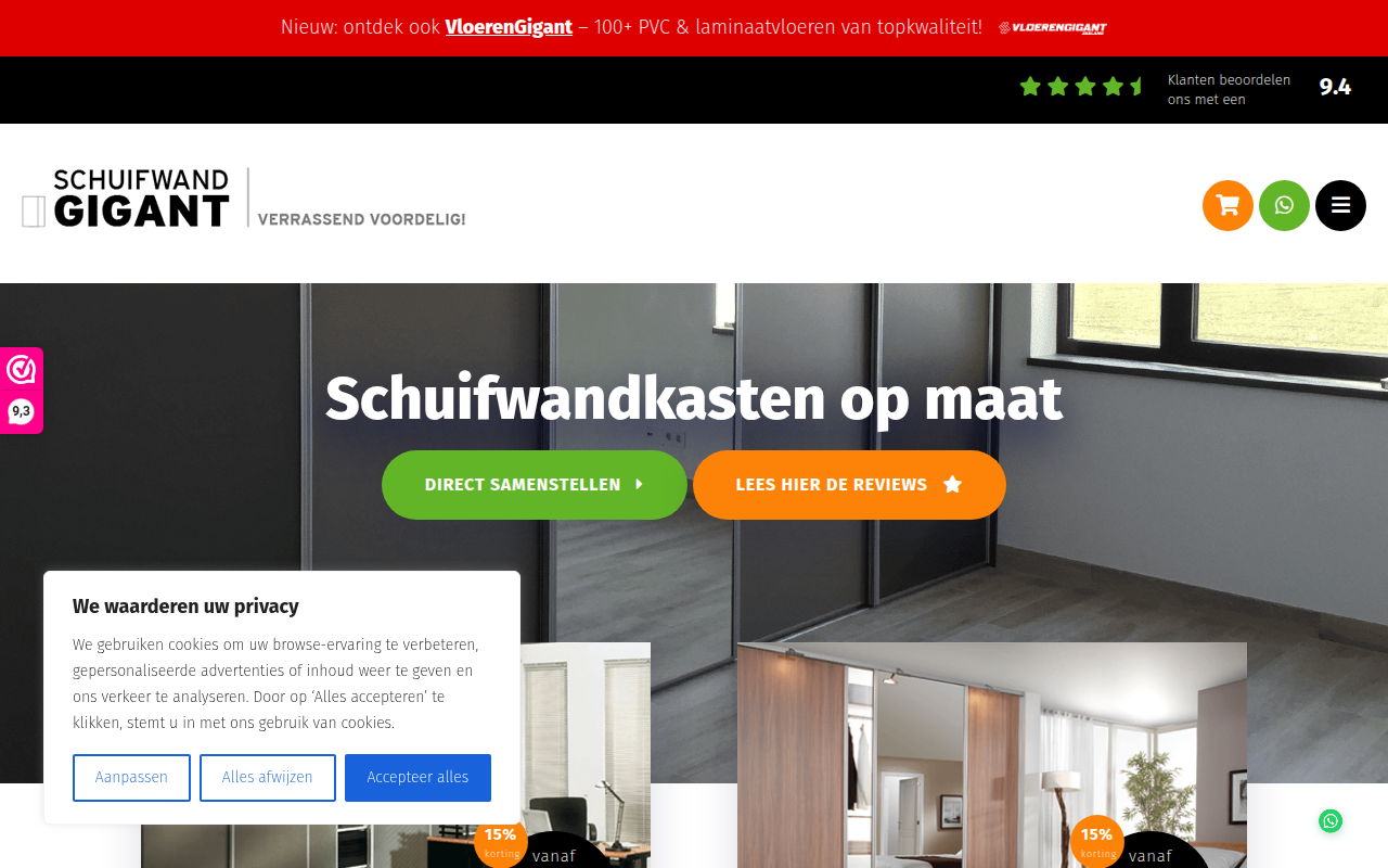 Screenshot van schuifwandgigant.nl