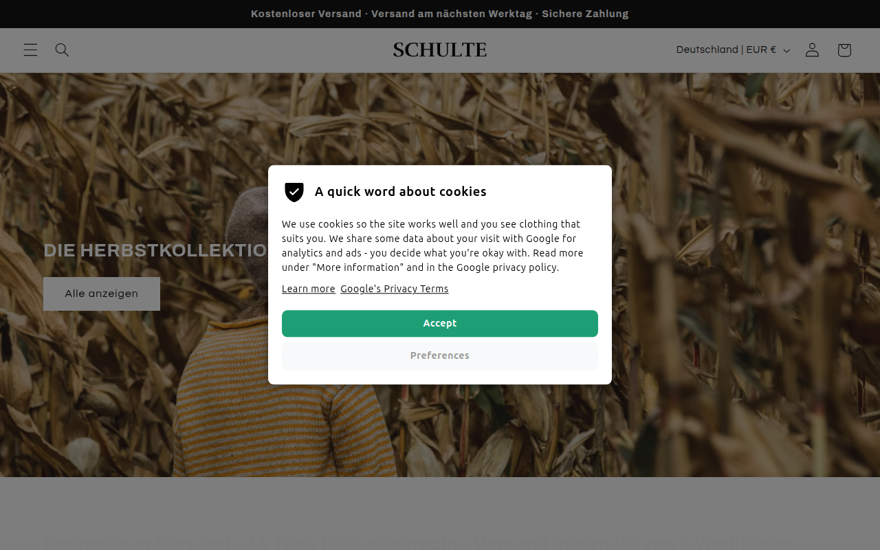 Screenshot van schultefashion.com