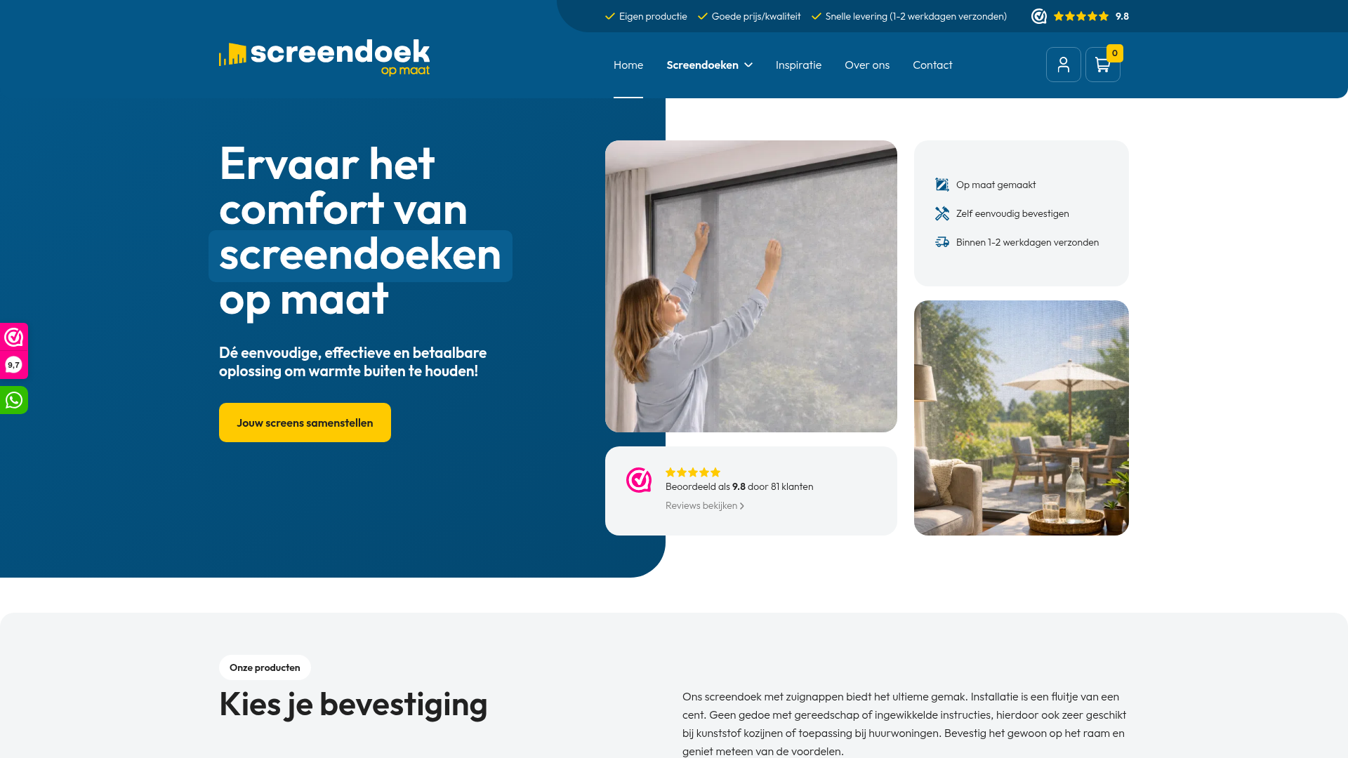 Screenshot van screendoekopmaat.nl