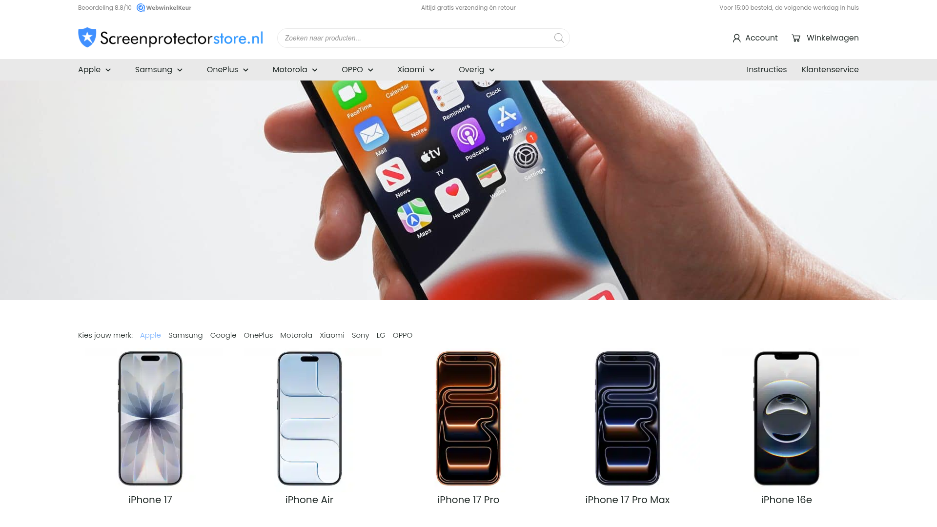 Screenshot van screenprotectorstore.nl