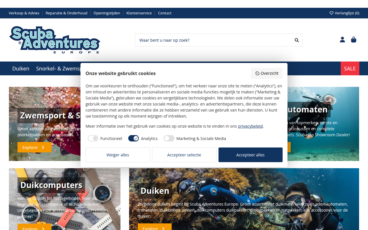 Screenshot van scuba-adventures.eu
