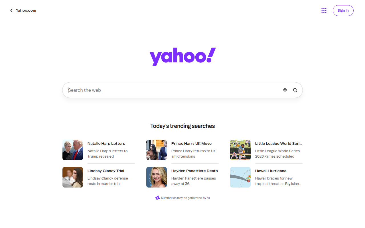 Screenshot van search.yahoo.com