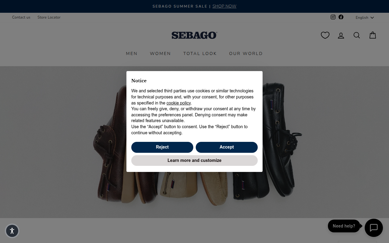 Screenshot van sebago.com
