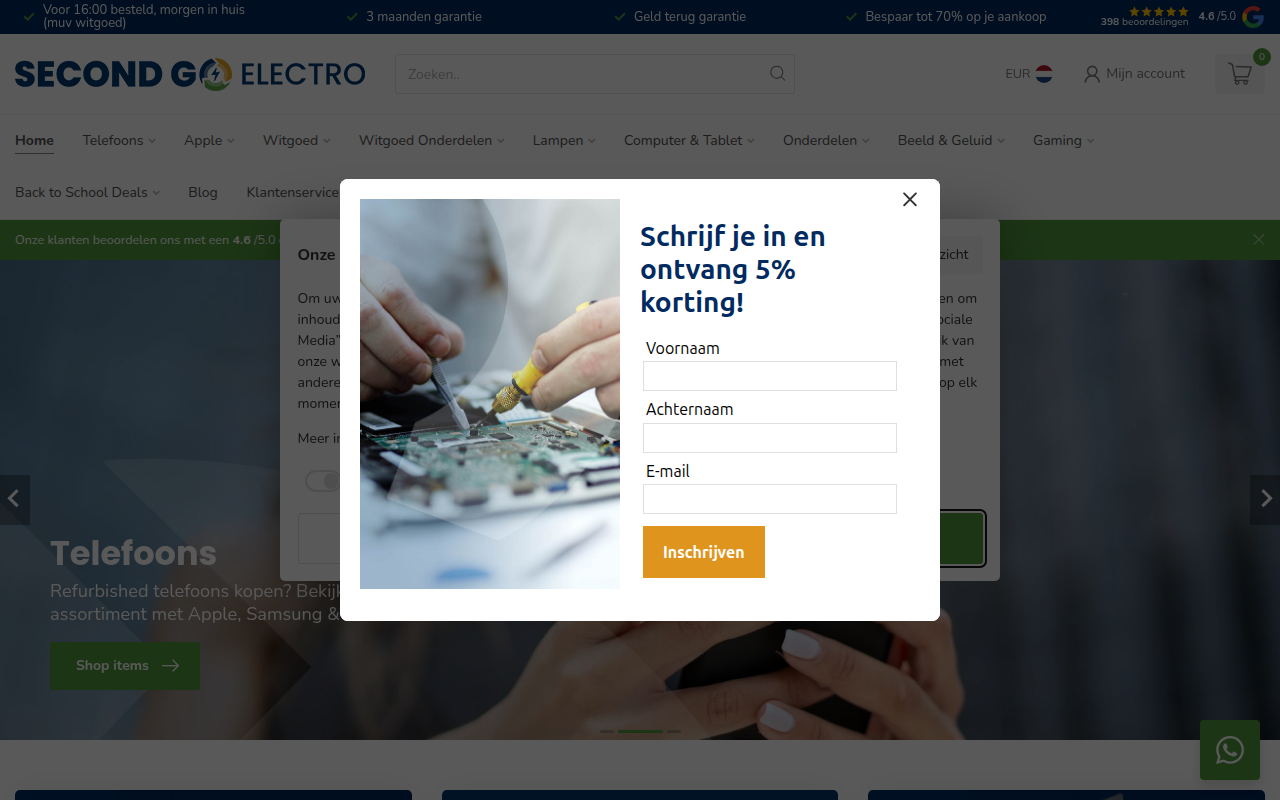 Screenshot van secondgoelectro.nl