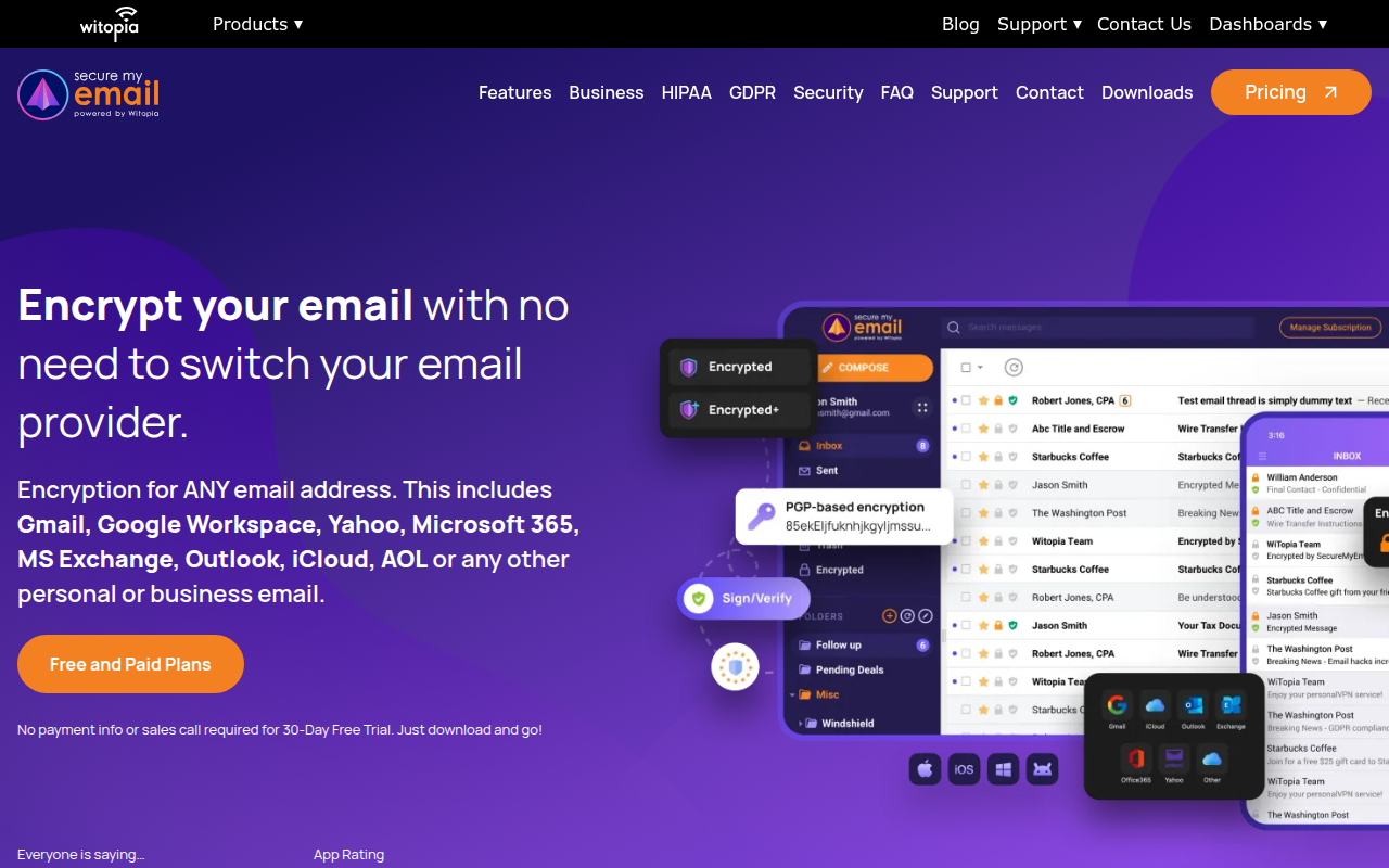 Screenshot van securemyemail.com