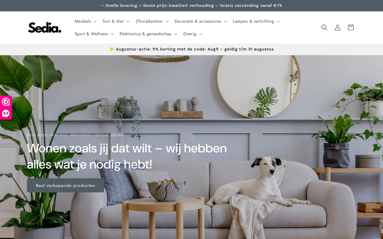 Screenshot van sediaxl.nl