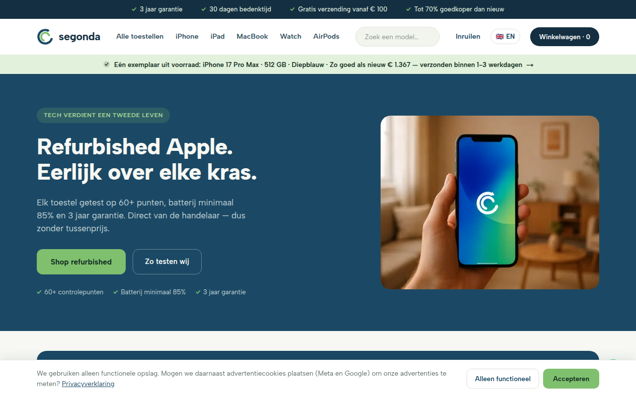 Screenshot van segonda.nl