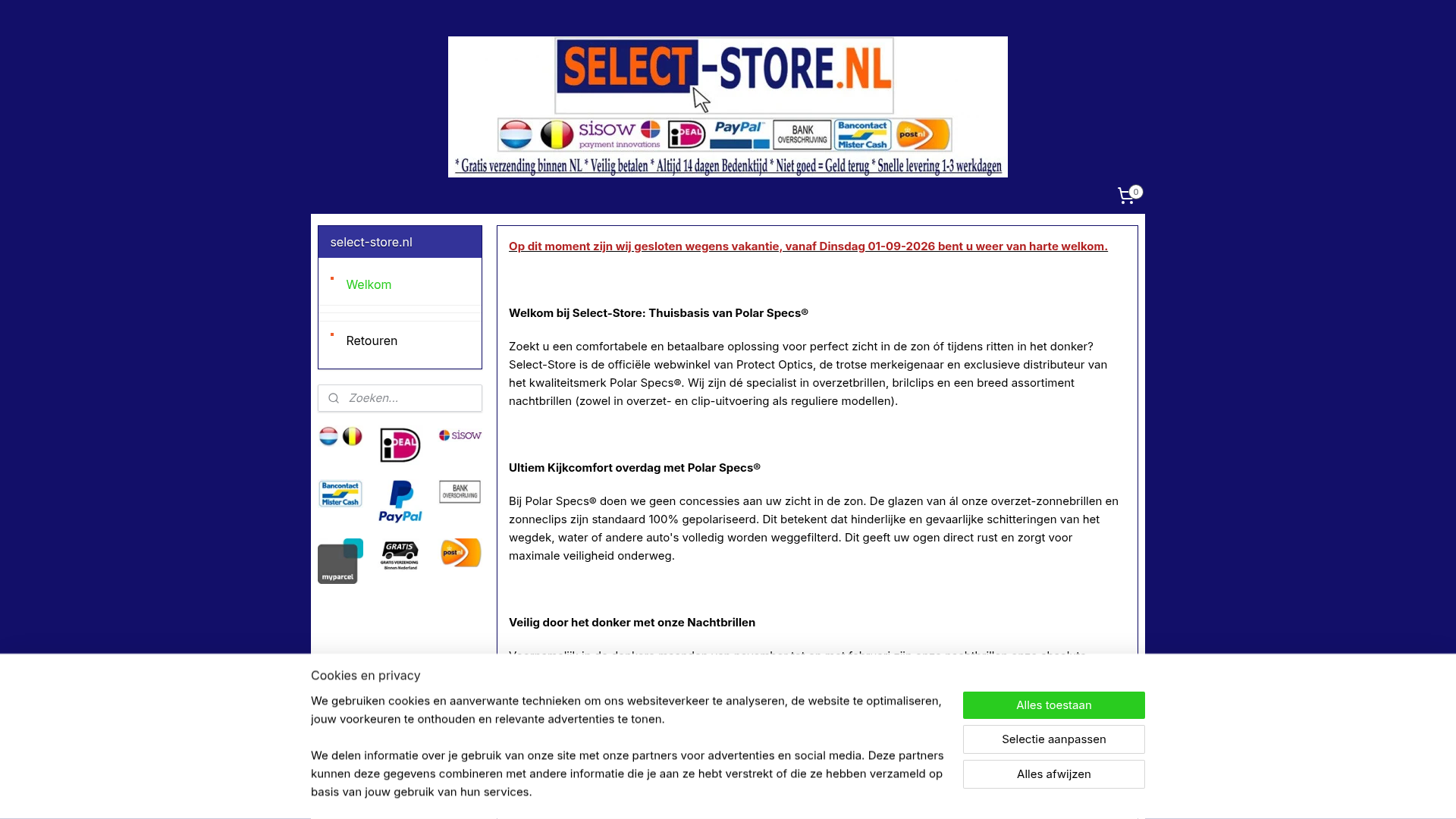 Screenshot van select-store.nl