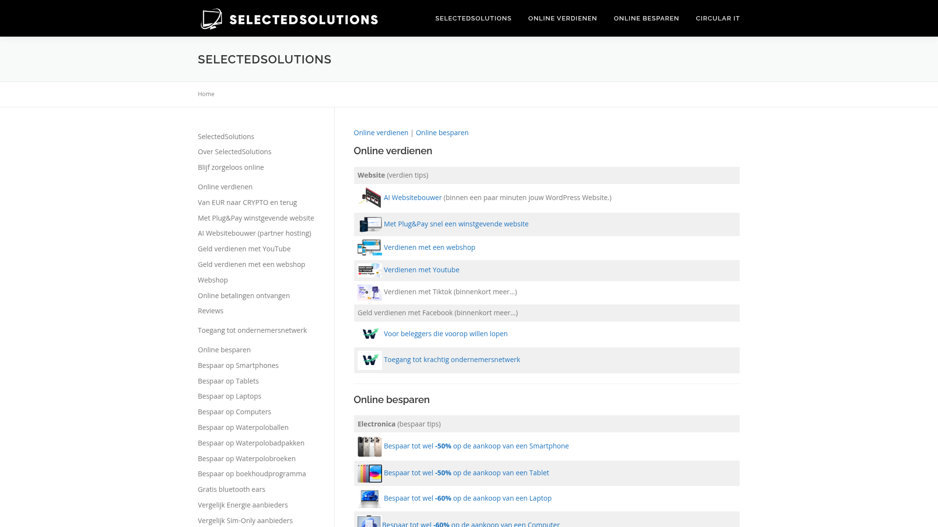 Screenshot van selectedsolutions.nl