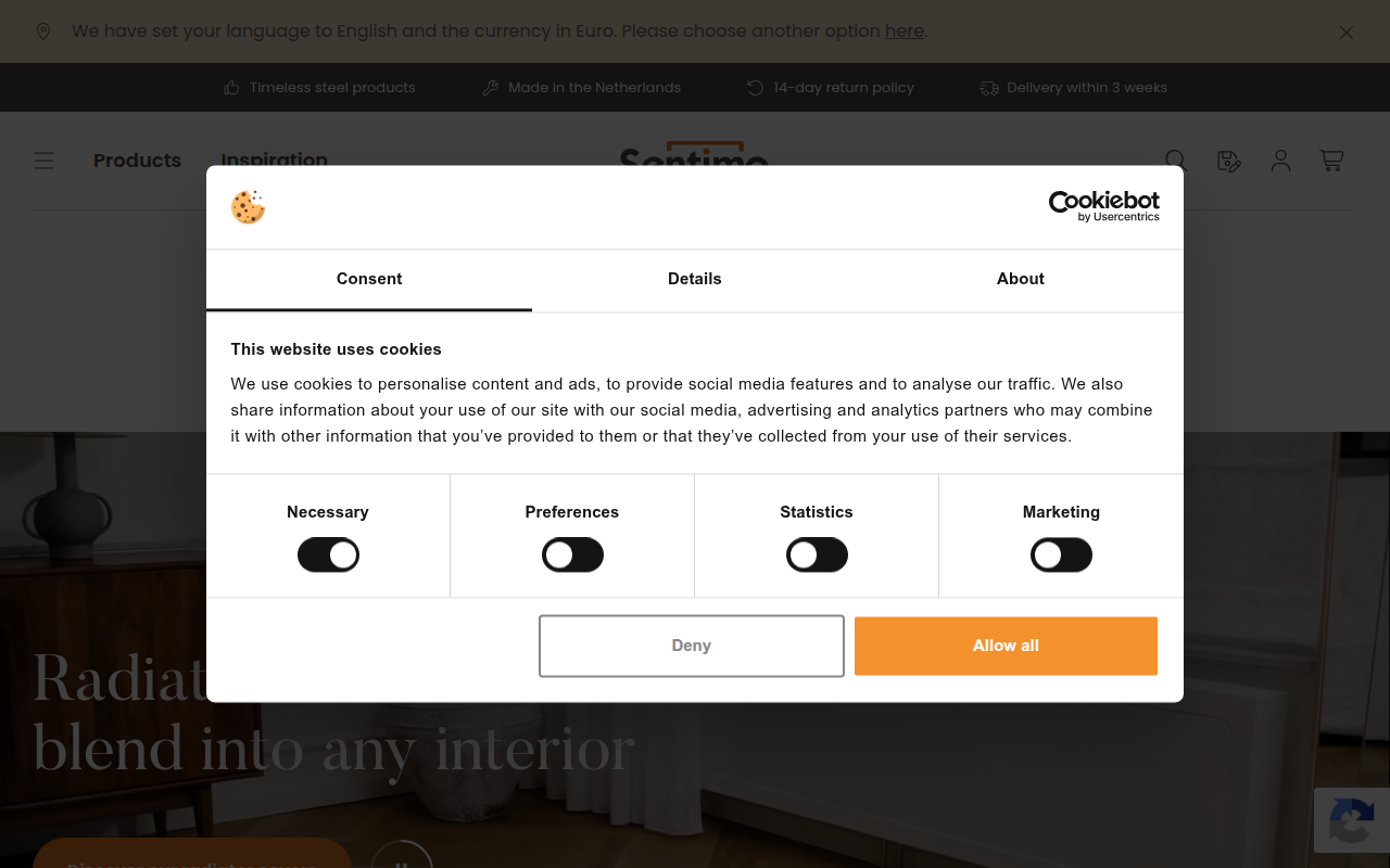 Screenshot van sentimo.com