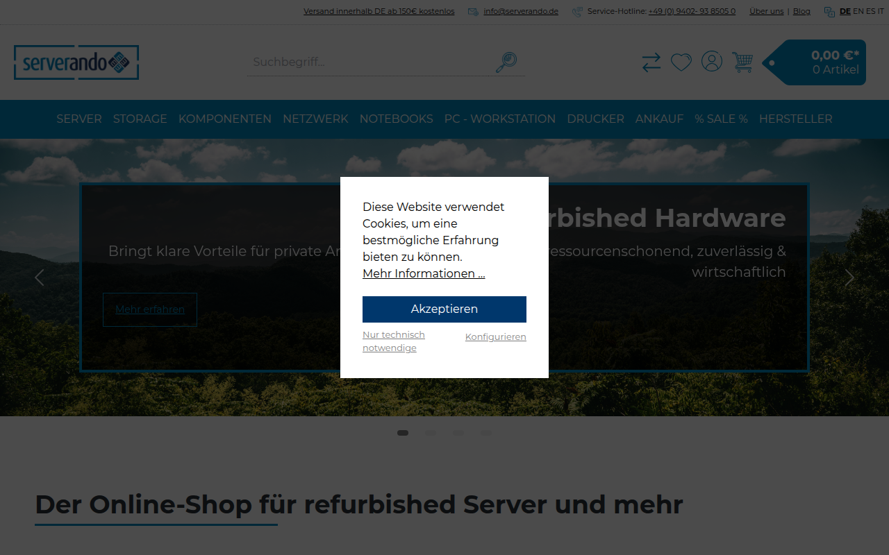 Screenshot van serverando.de