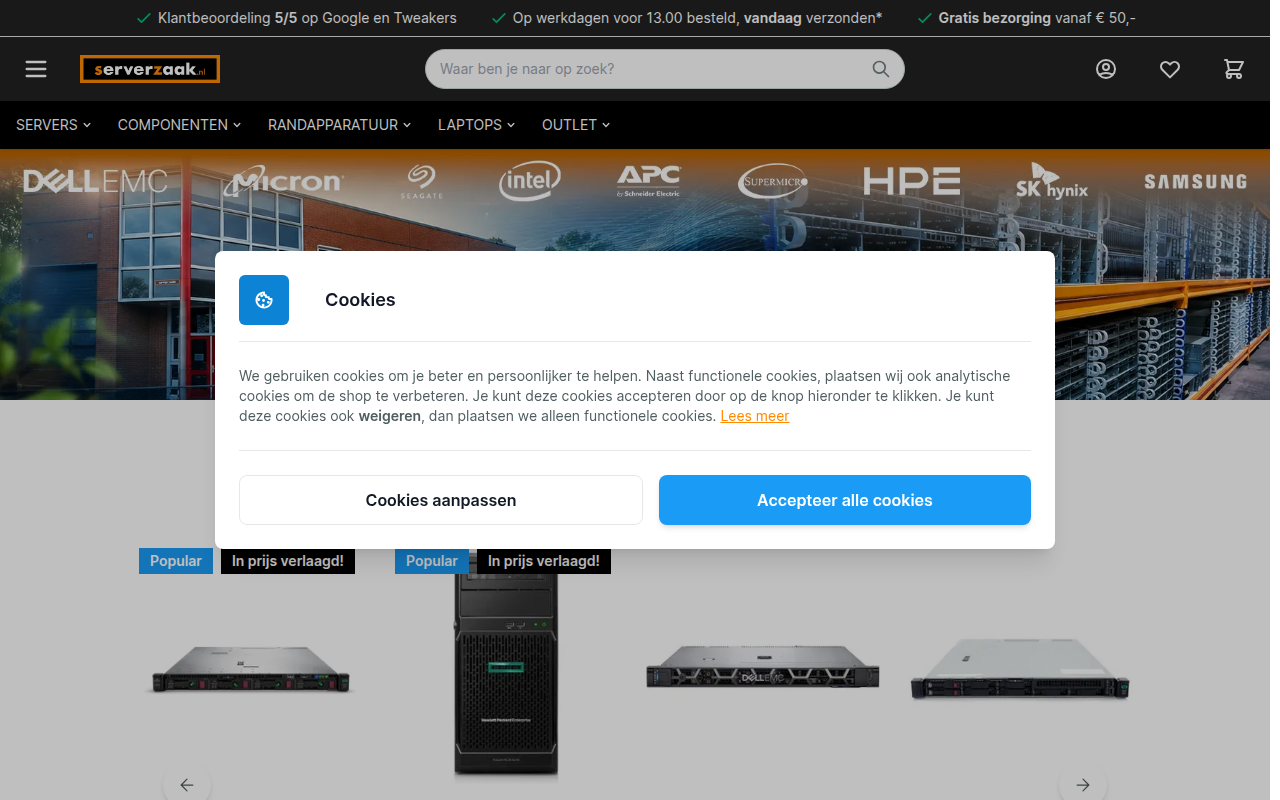 Screenshot van serverzaak.nl