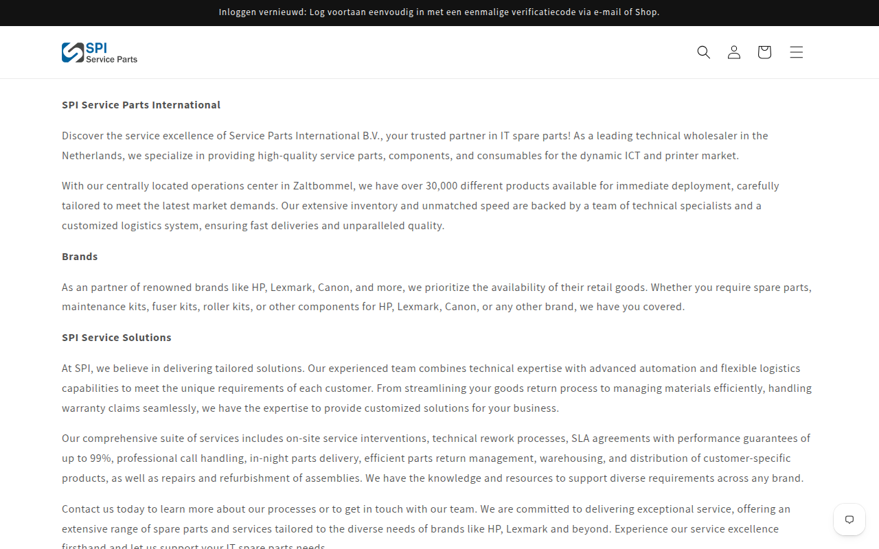 Screenshot van www.serviceparts.nl