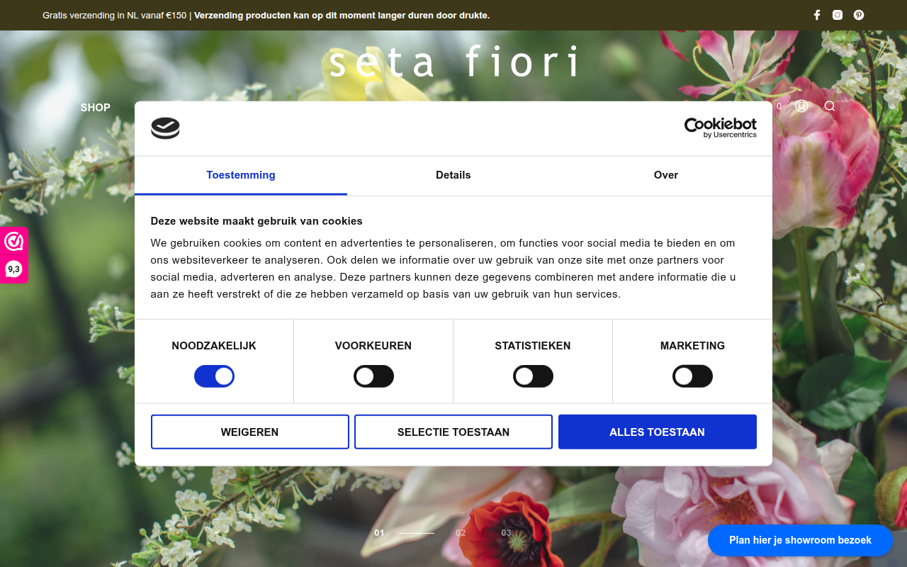 Screenshot van setafiori.nl