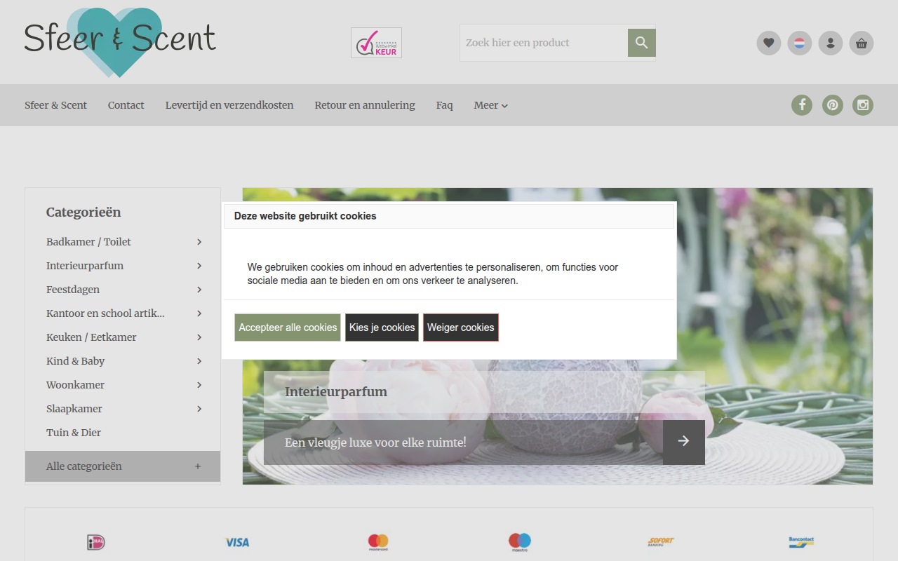 Screenshot van sfeerscent.nl
