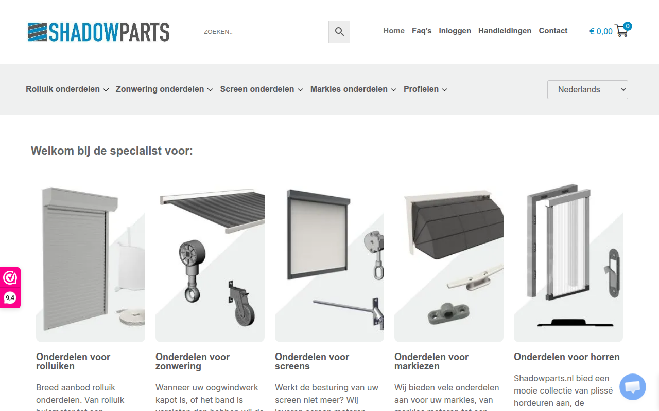 Screenshot van shadowparts.nl