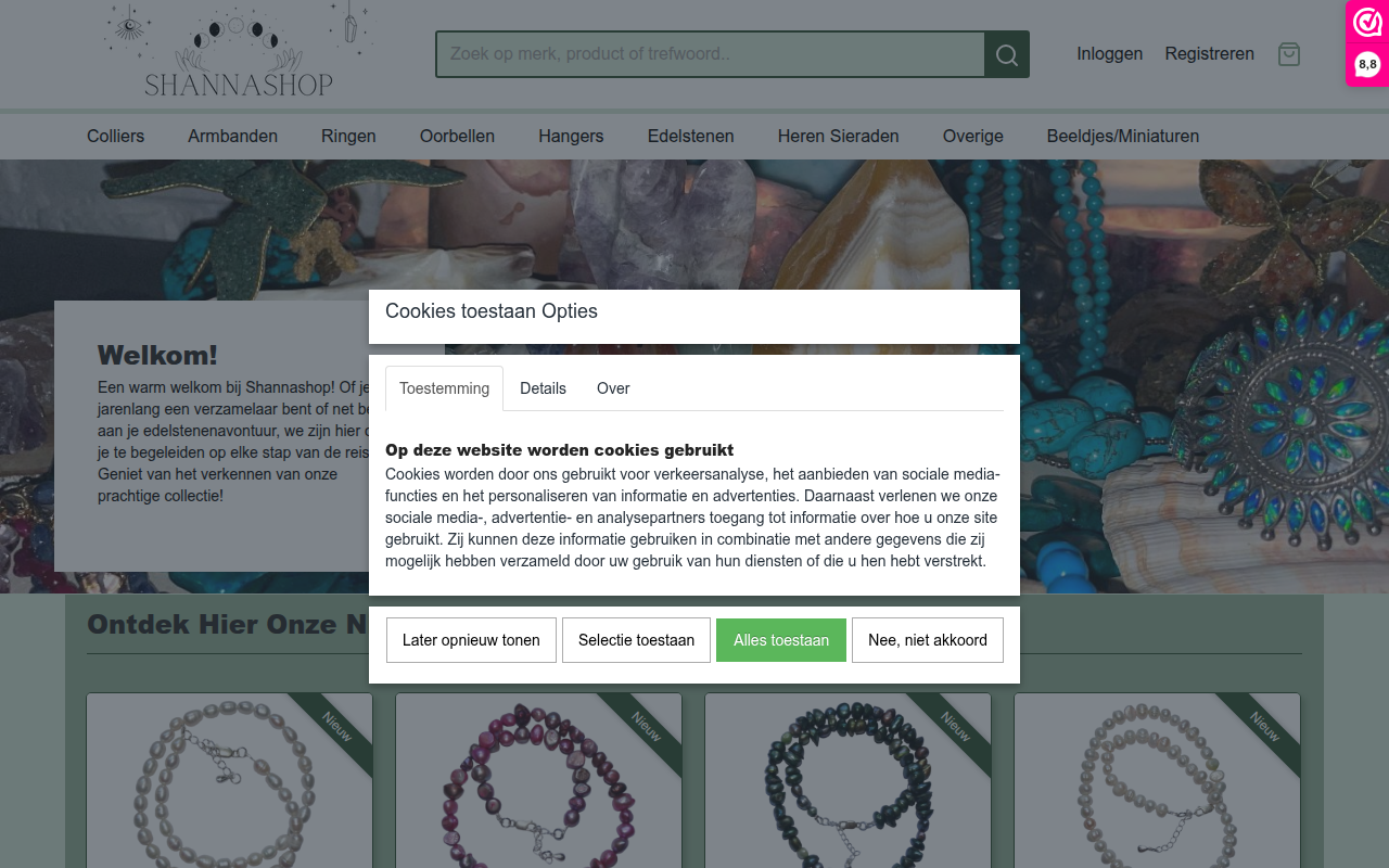 Screenshot van shannashop.nl