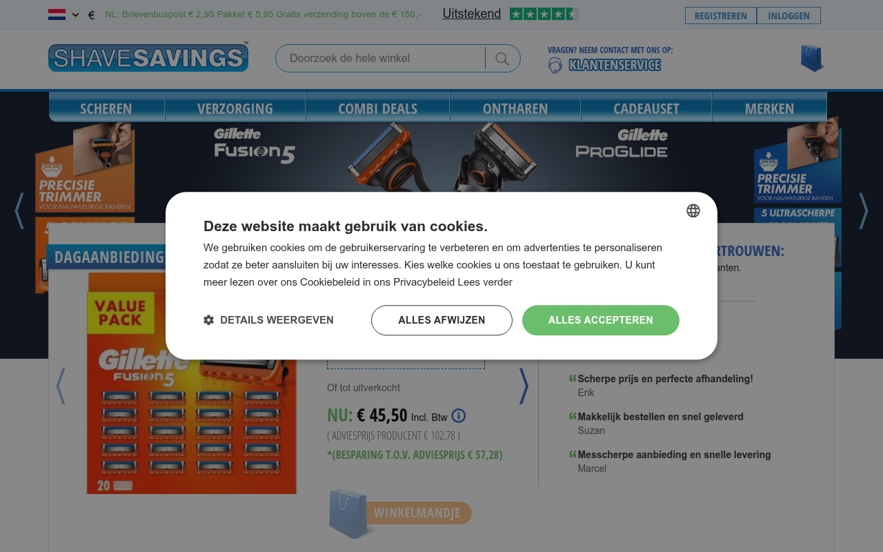 Screenshot van www.shavesavings.com