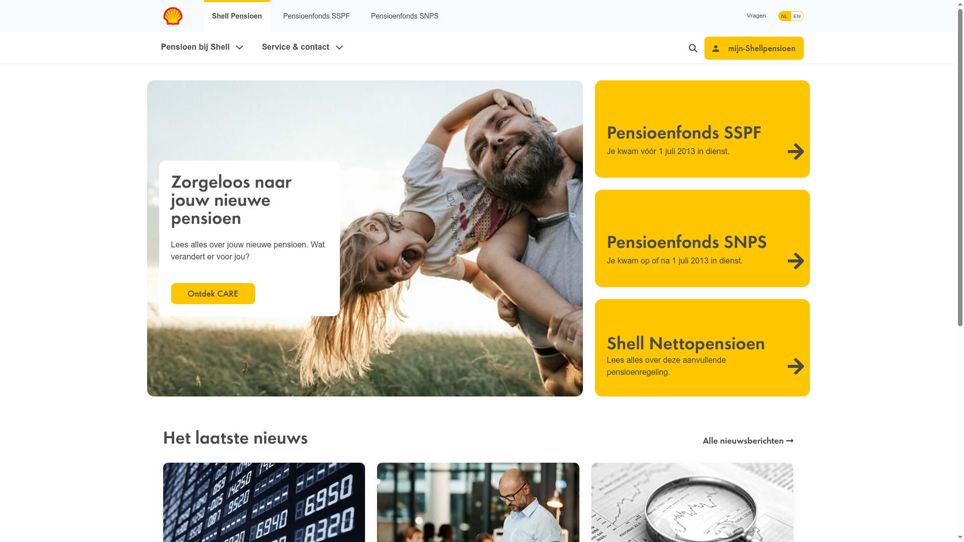 Screenshot van shellpensioen.nl