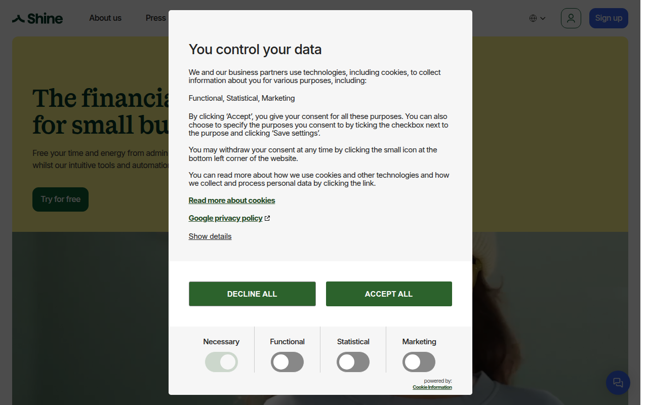 Screenshot van shine.co