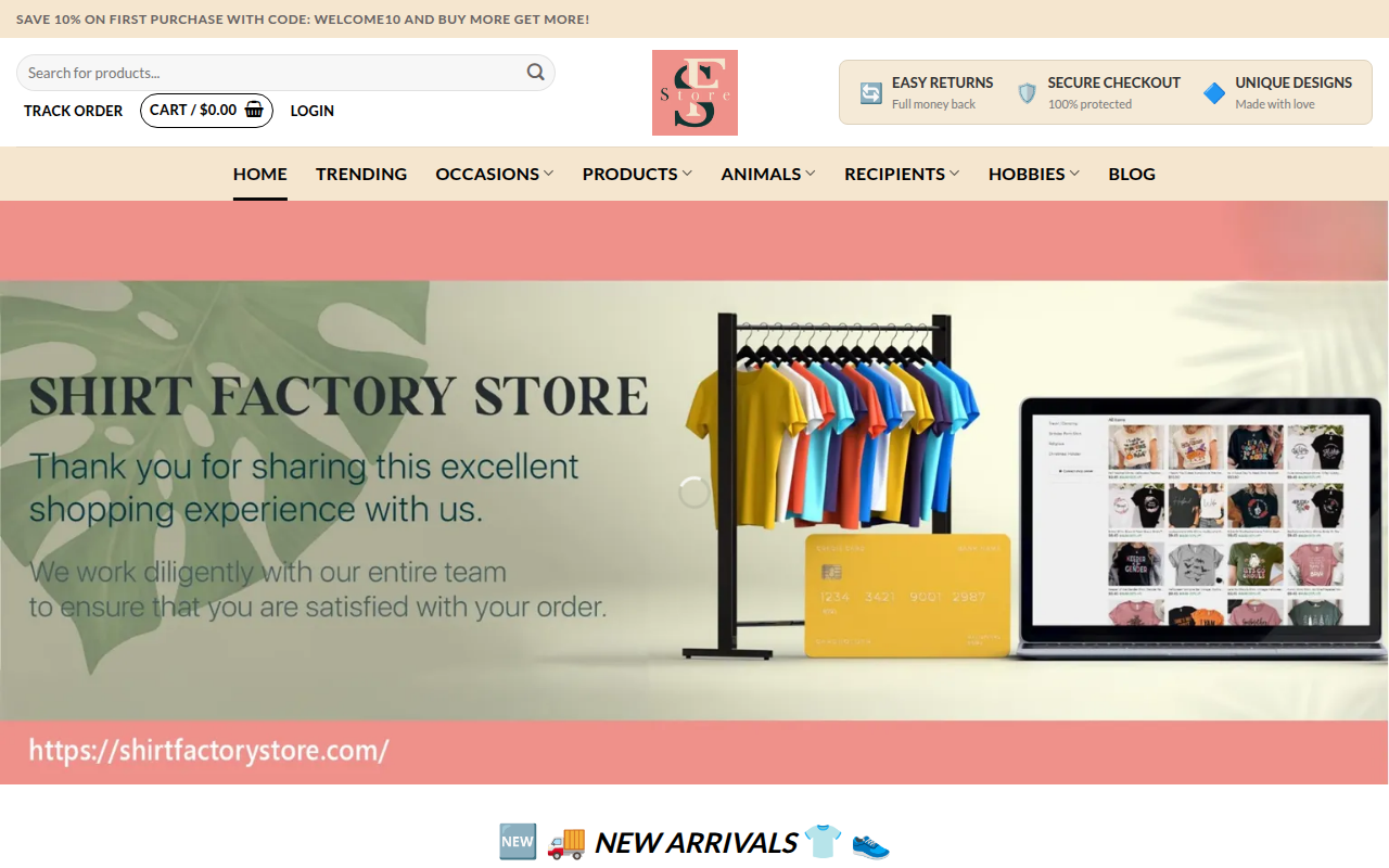 Screenshot van shirtfactorystore.com