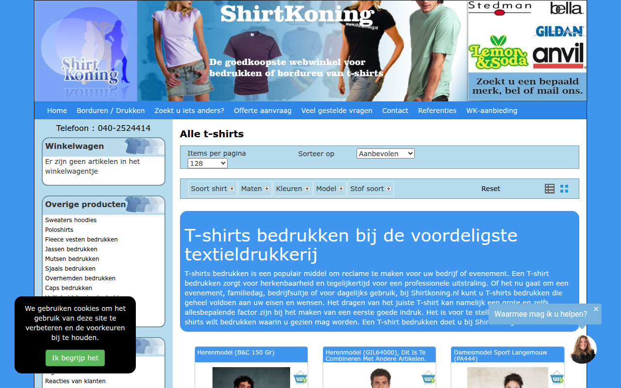 Screenshot van shirtkoning.nl