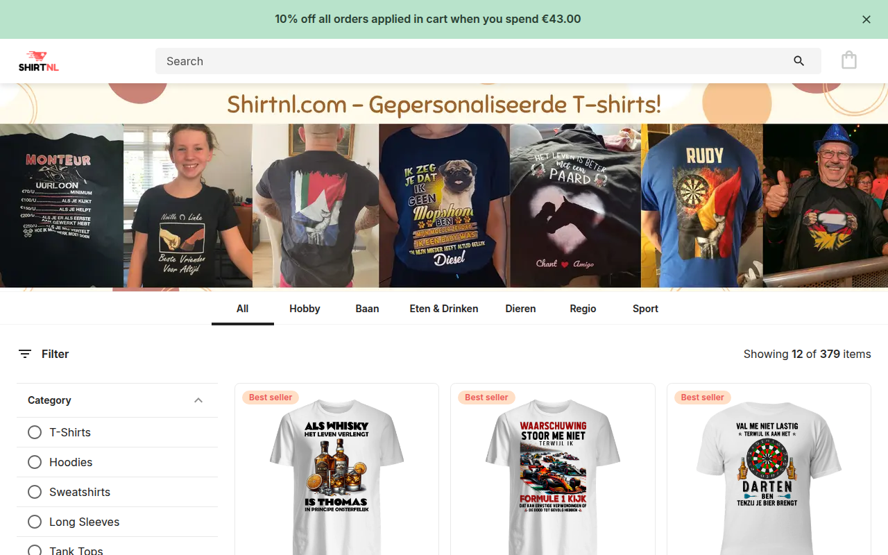 Screenshot van shirtnl.com