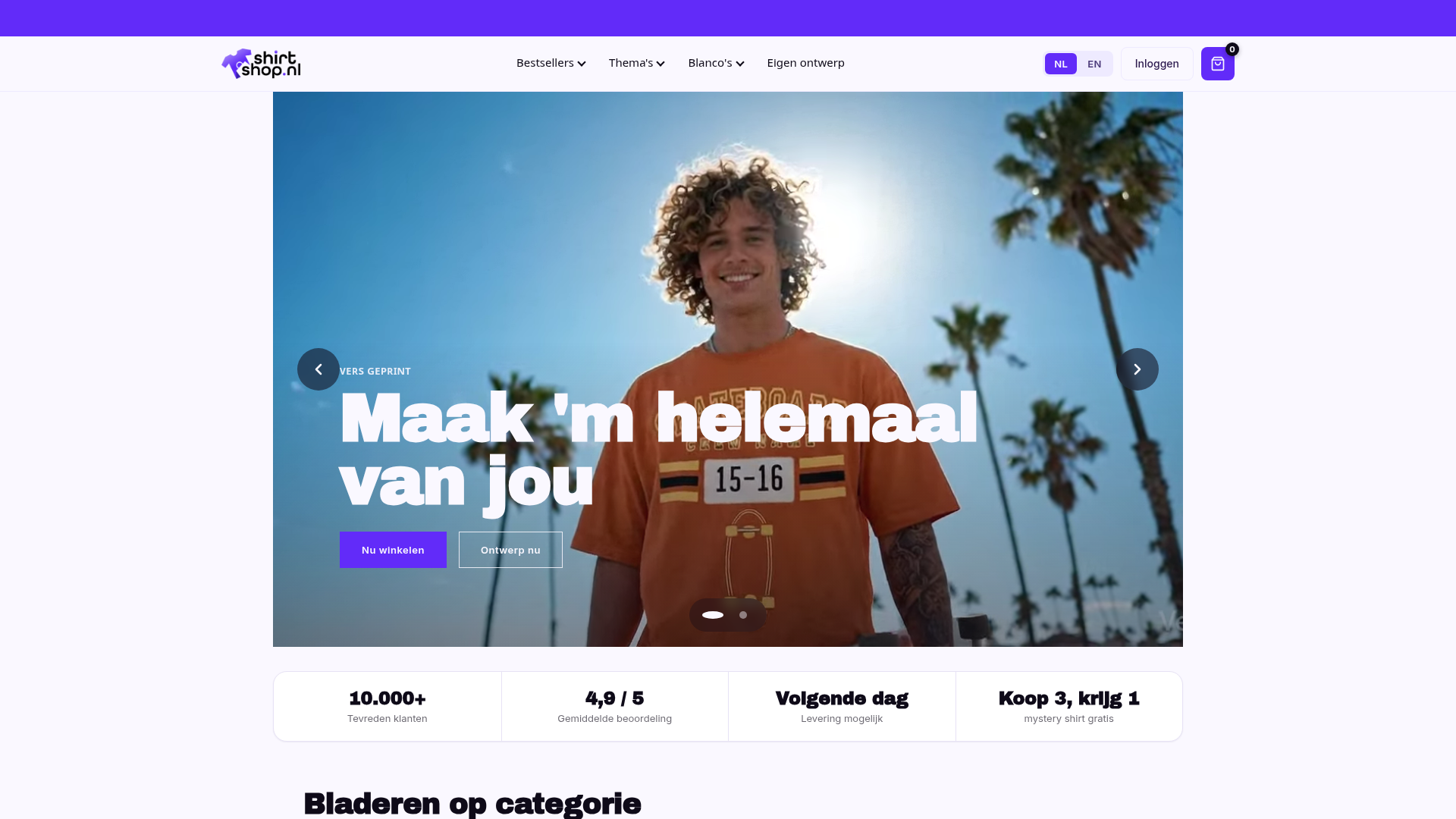 Screenshot van shirtshop.nl