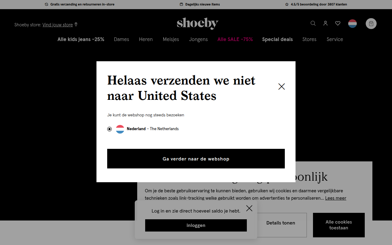 Screenshot van shoeby.nl