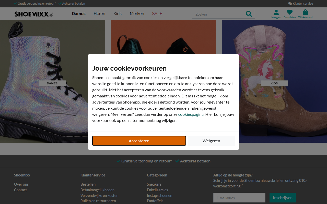 Screenshot van shoemixx.nl