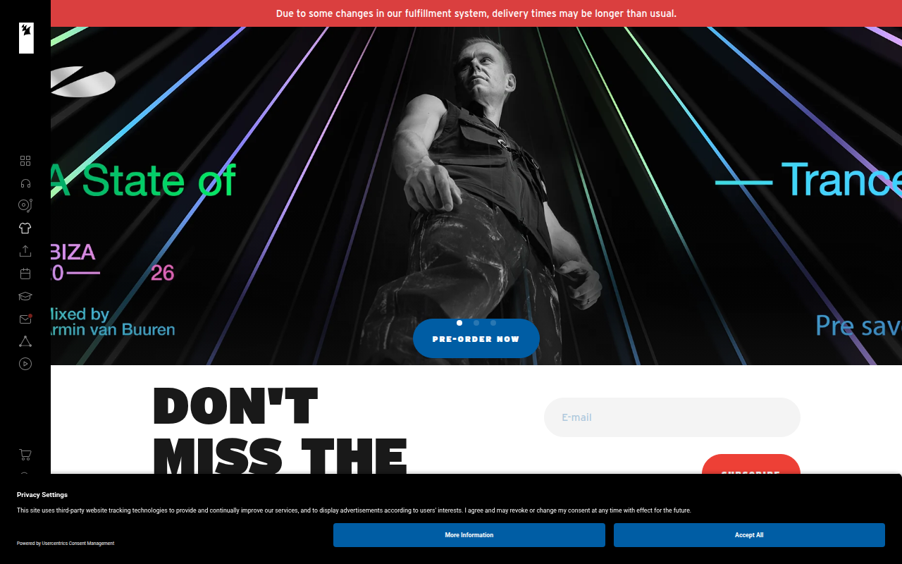 Screenshot van shop.armadamusic.com