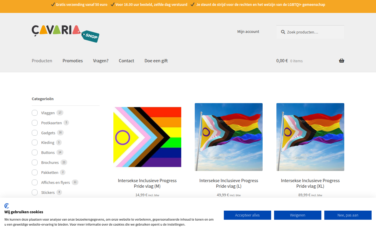 Screenshot van shop.cavaria.be