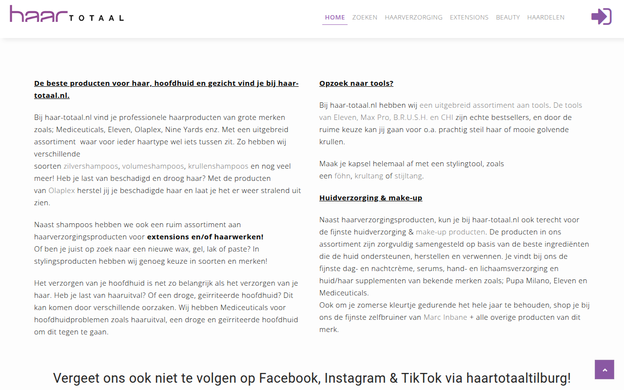 Screenshot van shop.haar-totaal.nl