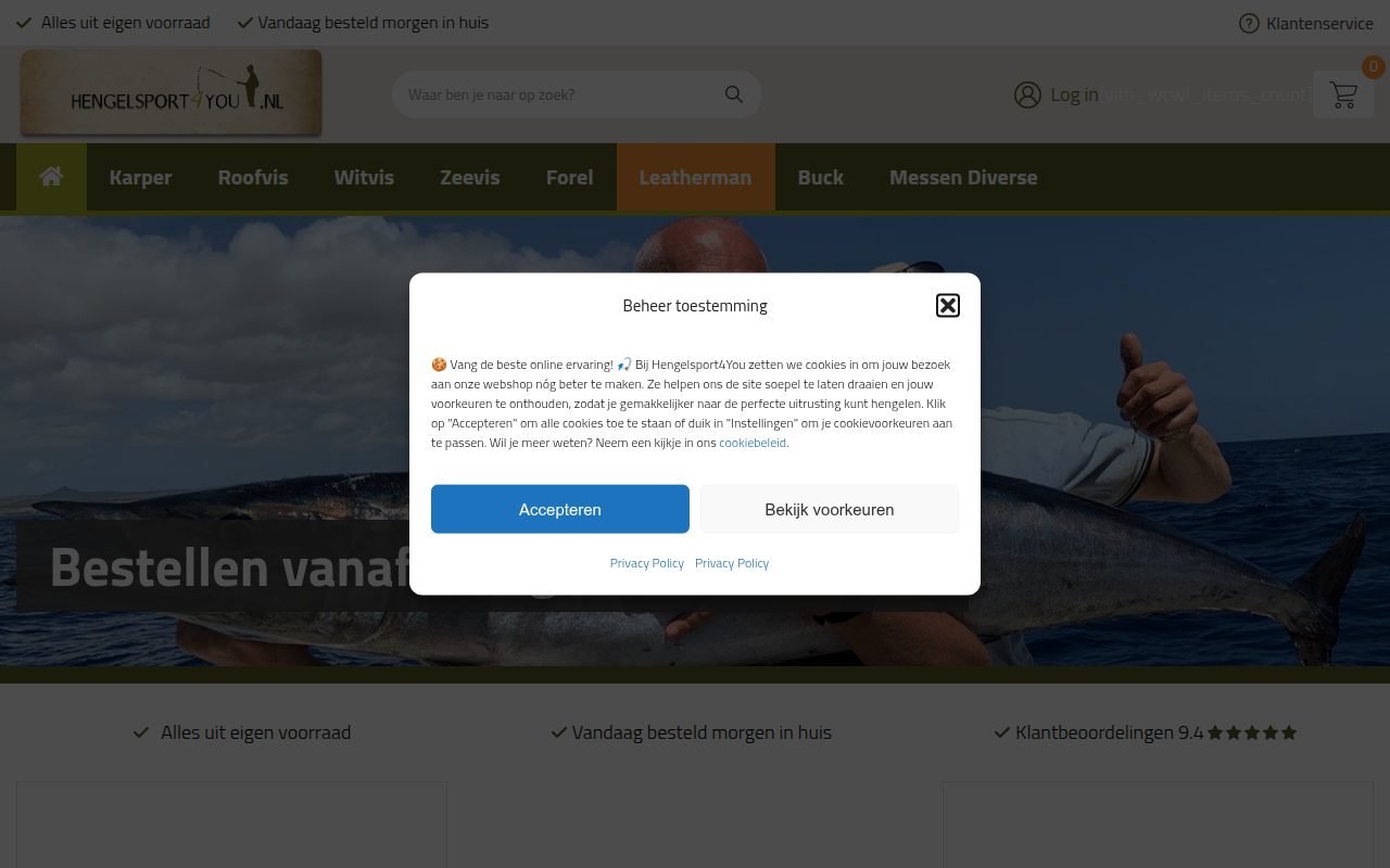 Screenshot van shop.hengelsport4you.nl