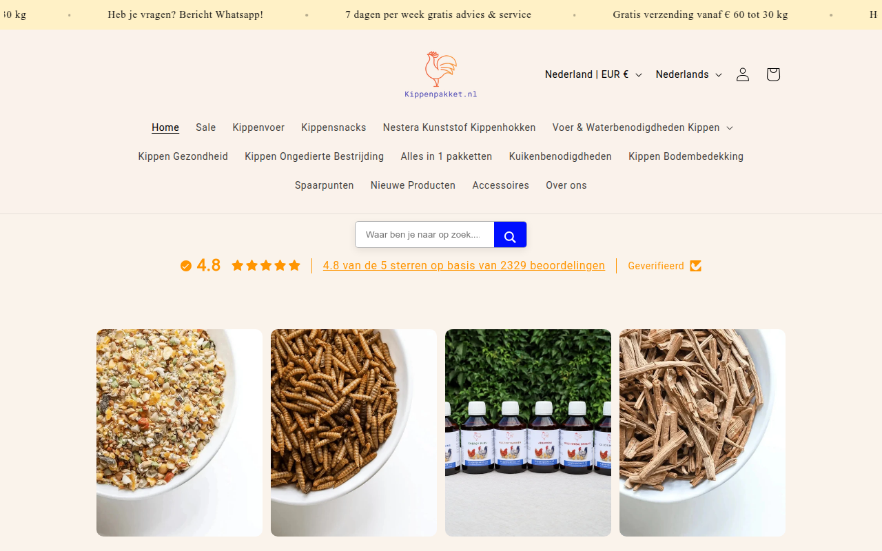 Screenshot van shop.kippenpakket.nl