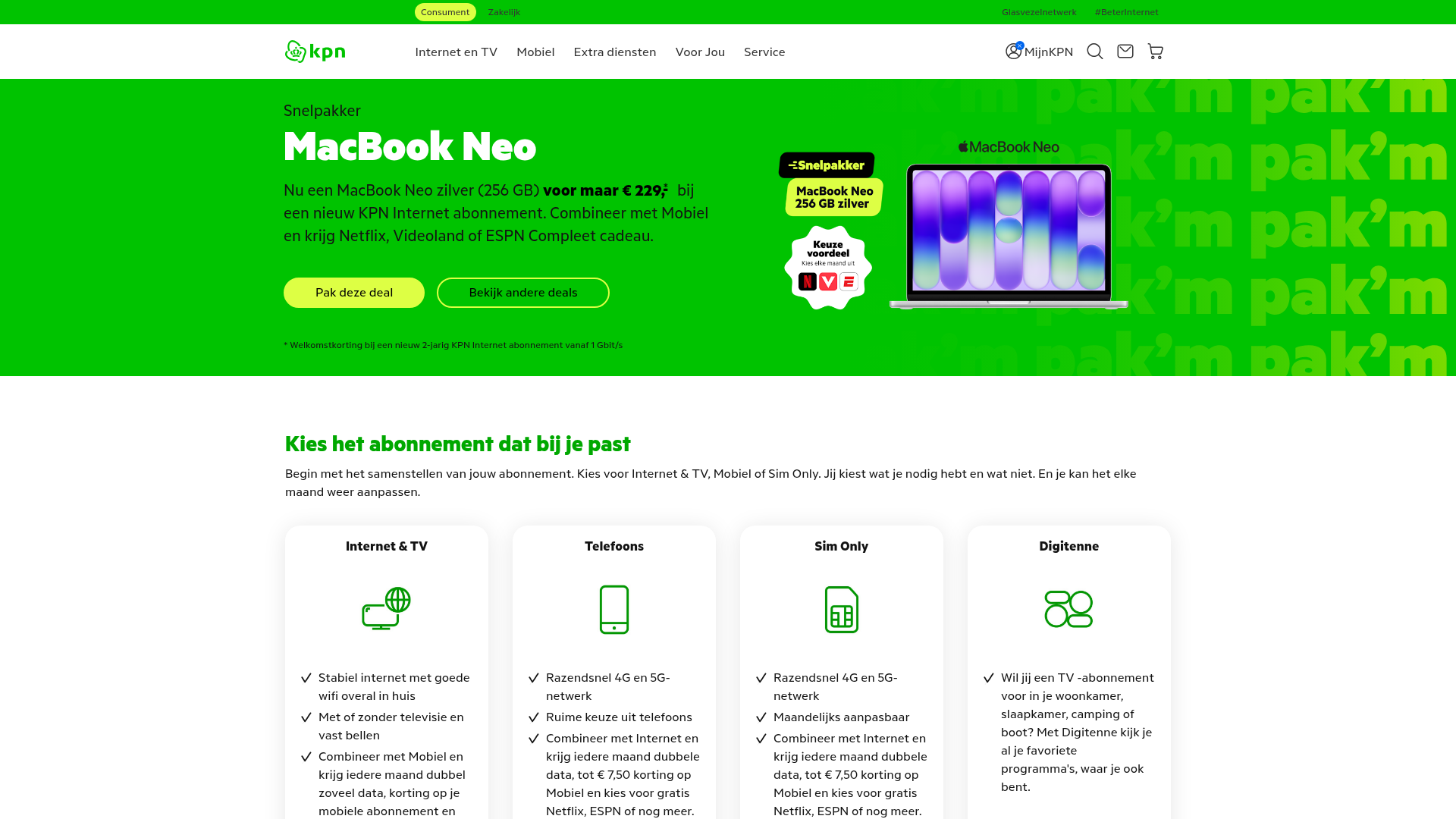 Screenshot van shop.kpn.com
