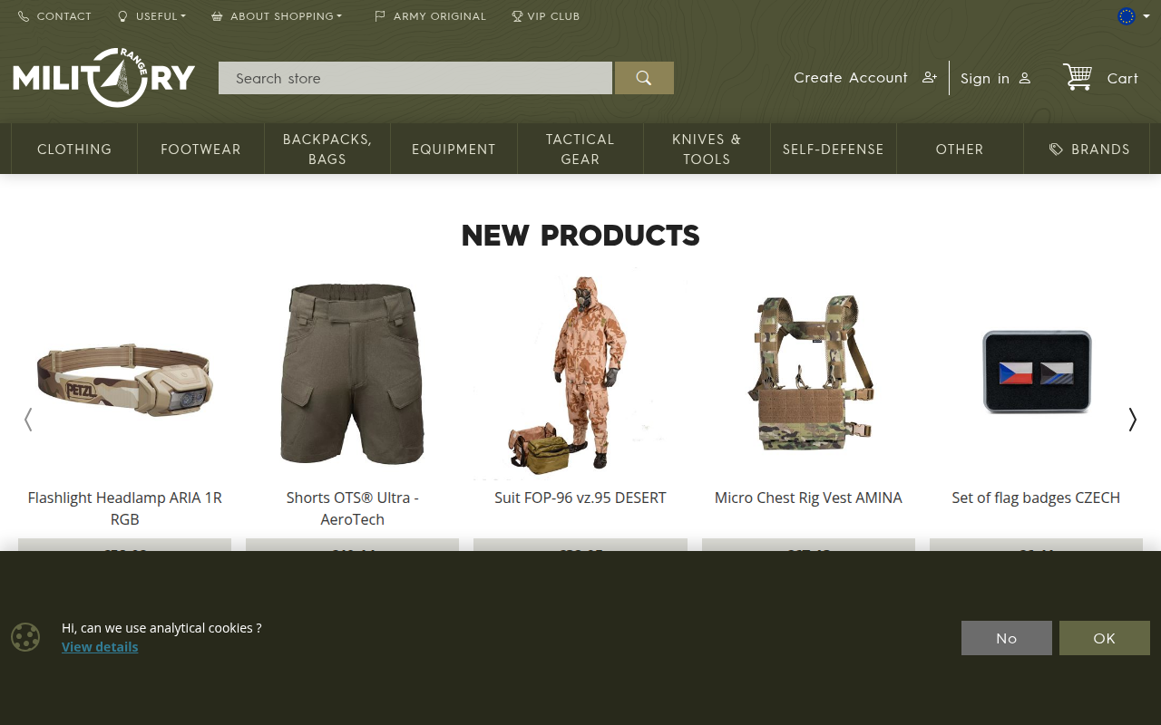Screenshot van shop.militaryrange.eu