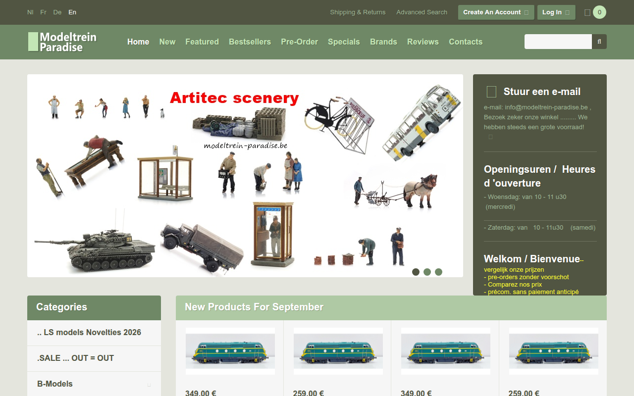 Screenshot van shop.modeltrein-paradise.be