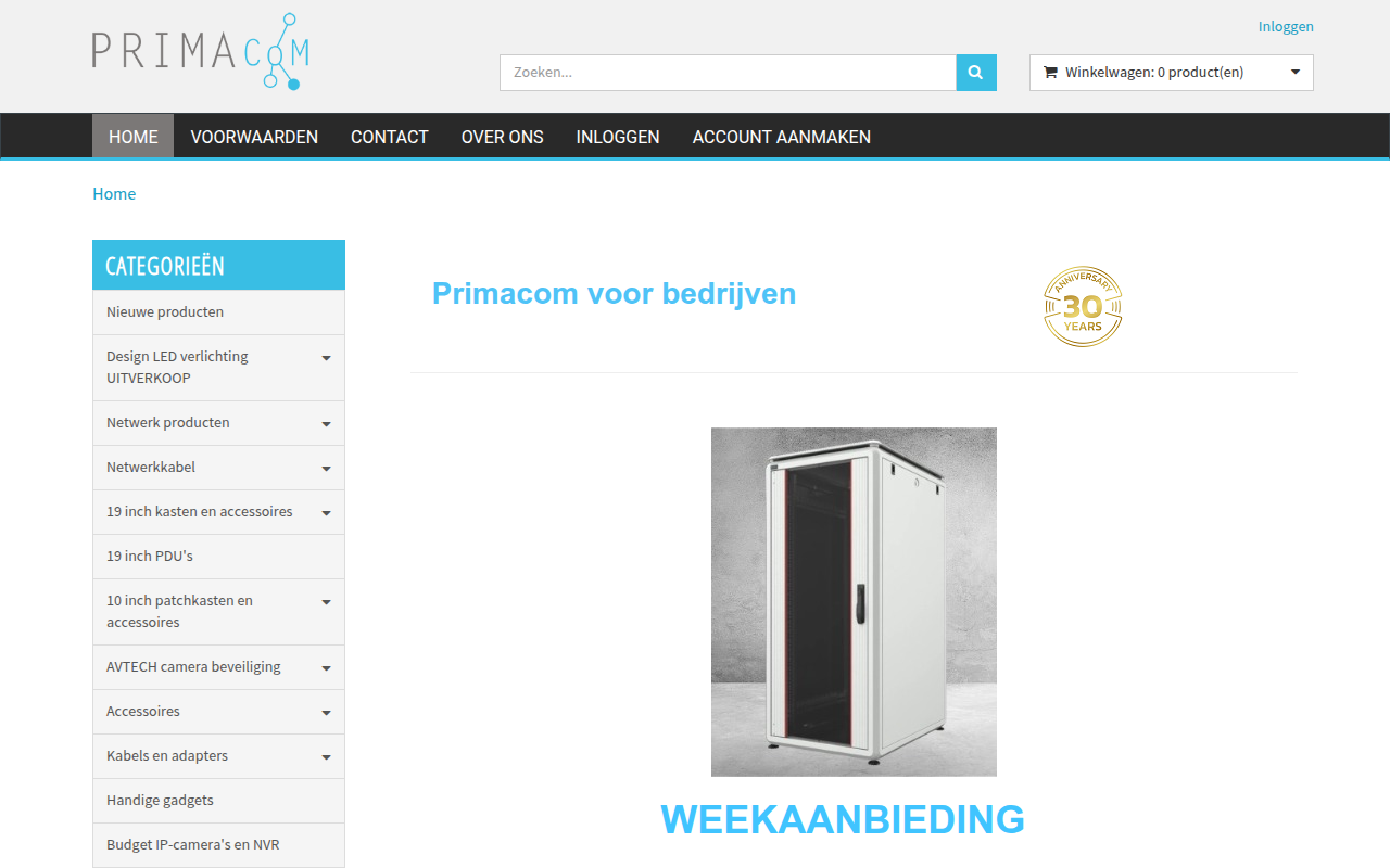 Screenshot van shop.primacom.nl