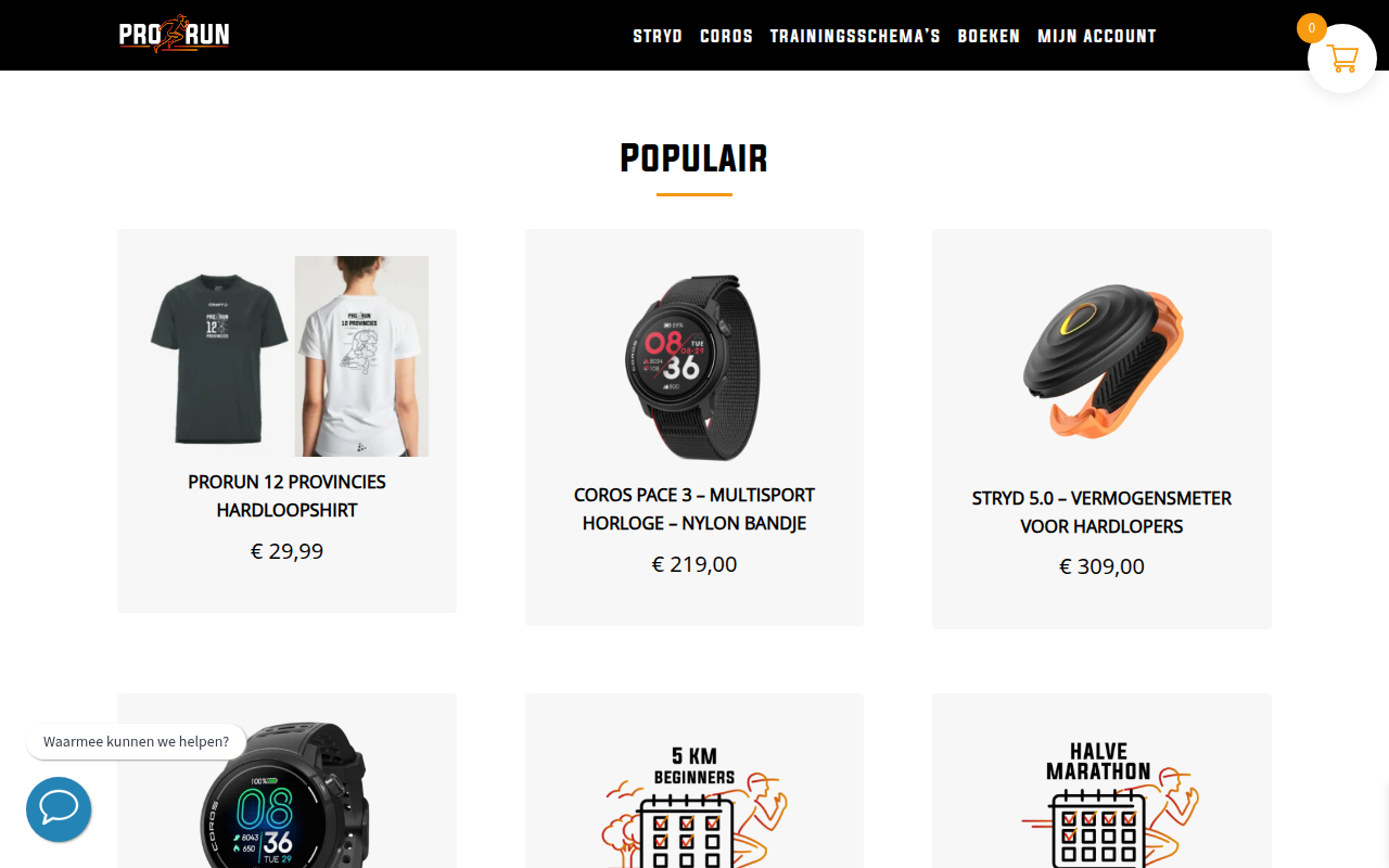 Screenshot van shop.prorun.nl