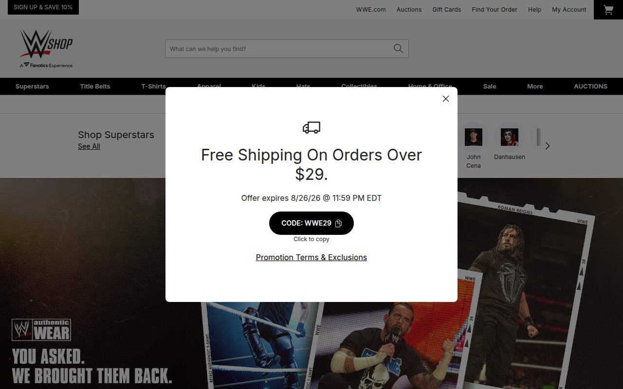 Screenshot van shop.wwe.com
